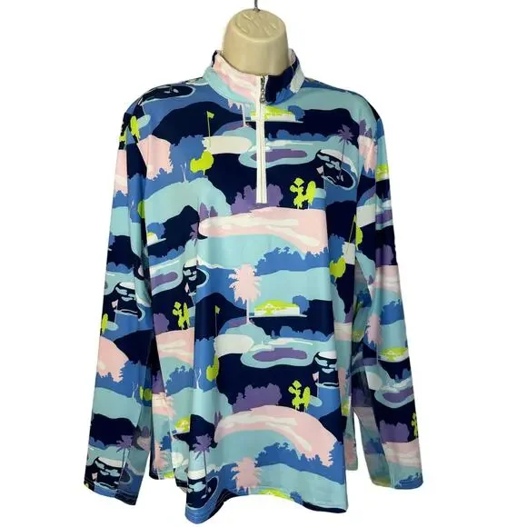 SanSoleil 1/4 Zip Golf Pullover women's XL UV 50 Cooling Mesh Vista Blue Print - Picture 2 of 12